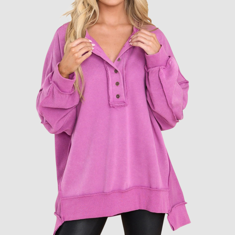 Wholesale Round Neck Solid Color Button Loose-fitting Top