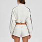 Wholesale Zebra striped zip-up long-sleeved jacket + high-waisted athletic shorts (Pre-sale)