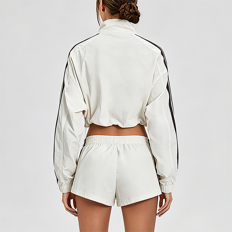 Wholesale Zebra striped zip-up long-sleeved jacket + high-waisted athletic shorts (Pre-sale)