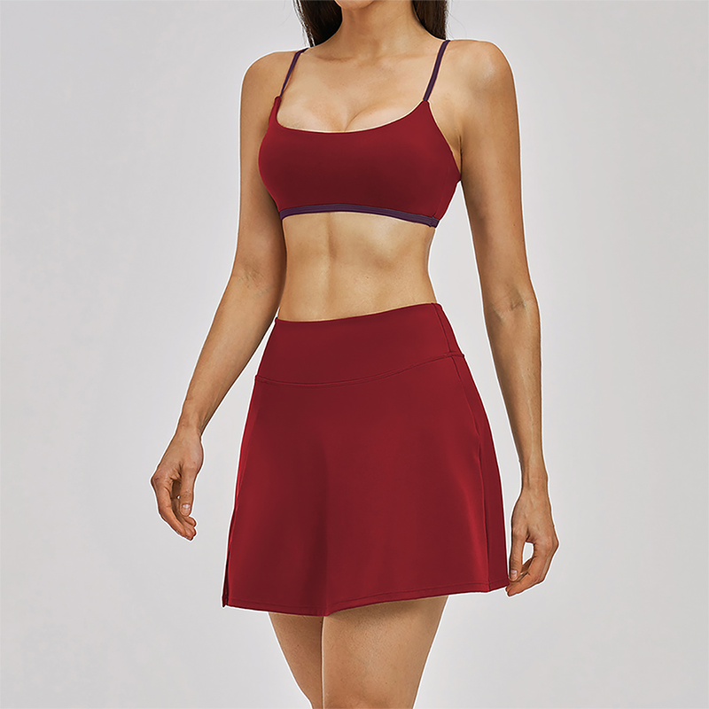 Naked and beautiful back bra+anti glass two-piece tennis skirt 2-piece set