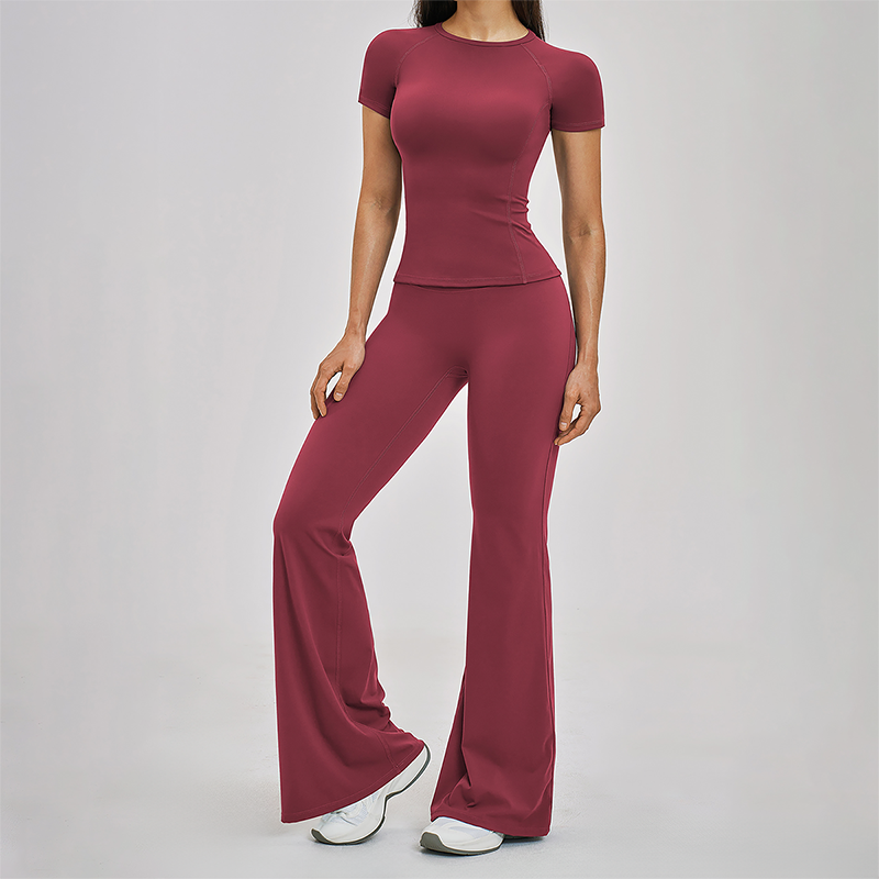 Wholesale Round Neck Short Sleeve Tank Top+High Waist pants 2-piece Set