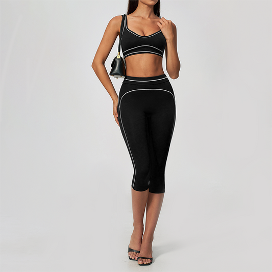 Wholesale Women's Colorblock Brushed Yoga Set: Sports Bra & Biker Shorts