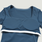 Wholesale Women's Seam-Detail Colorblock Short Sleeve Crop Top – Butt-Lifting Yoga Gym Activewear FDX2036
