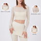 Faux Two-Piece Mesh Off-the-Shoulder Long-Sleeve Top