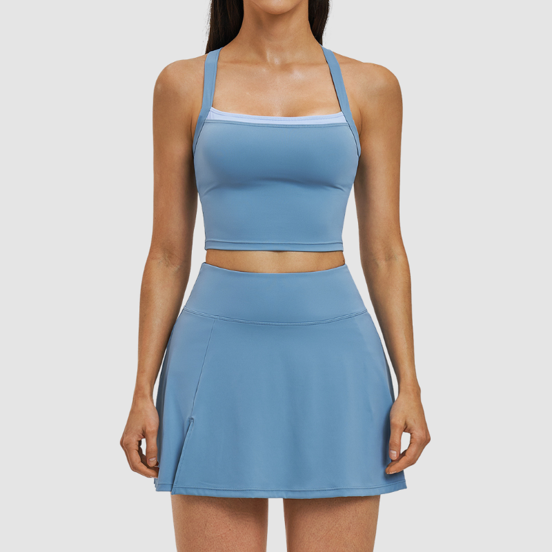 Wholesale solid color vest+short skirt quick drying tennis set
