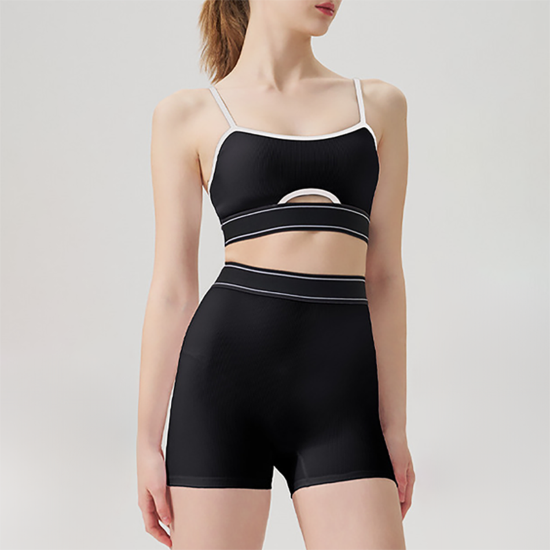 Wholesale color blocked backless vest+high waisted shorts 2-piece Set