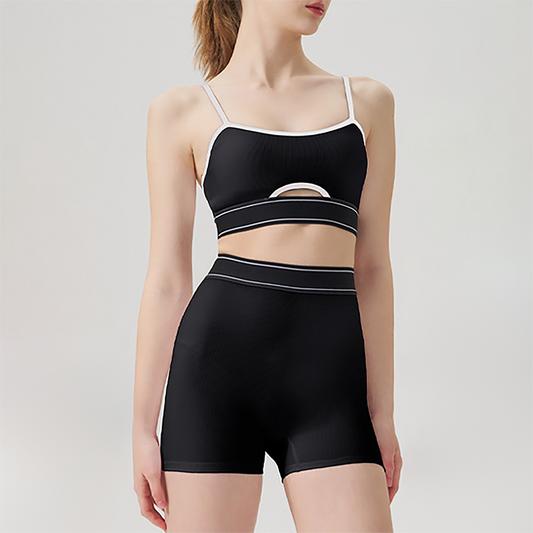 Wholesale color blocked backless vest+high waisted shorts 2-piece Set