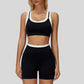Contrast color sports bra + sports shorts 2-piece set