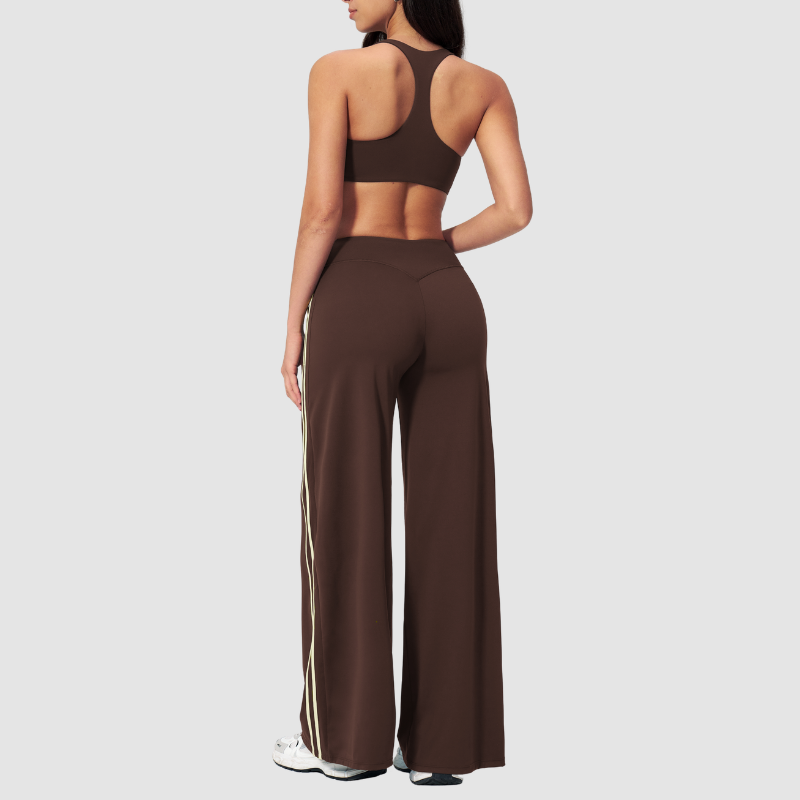 Nude-feel removable padded bra + high waist + high-waisted pants set