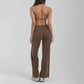 Halter-neck backless bra + loose wide-leg pants 2-piece set