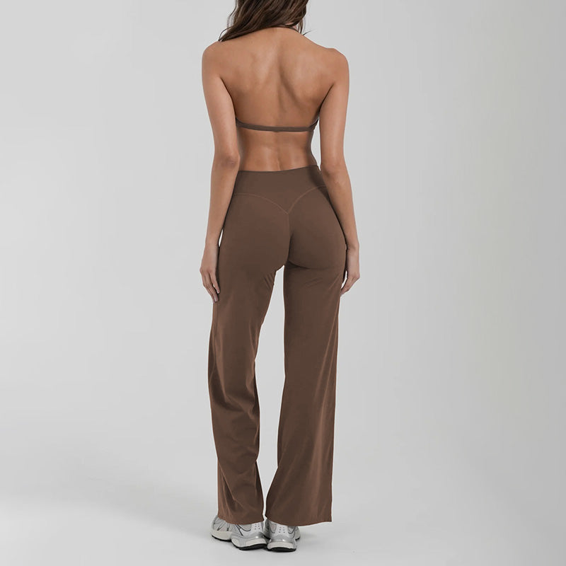 Halter-neck backless bra + loose wide-leg pants 2-piece set