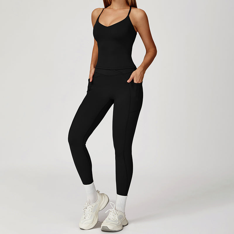 Snug-Fit Tank Top + V-Shaped Waistline Leggings 2-Piece Set