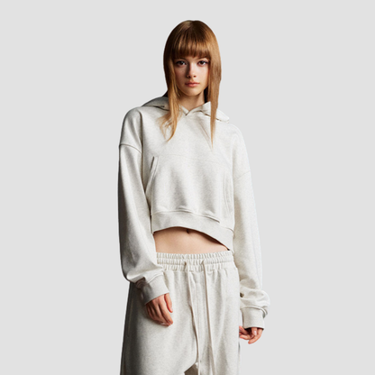 Wholesale Women’s Cropped Hooded Pullover – Relaxed Drop-Shoulder Sweatshirt