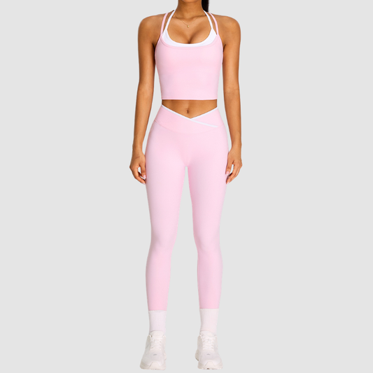 Wholesale Women's Color Block Racerback Sports Bra & High-Waist Leggings Set – Naked Feel Yoga Gym Activewear
