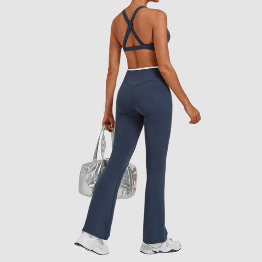 Wholesale Colorblock Yoga Set Sports Bra & Flare Pants – Naked Feel Activewear