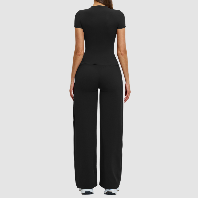 Wholesale fitted short-sleeved top + loose wide-leg pants