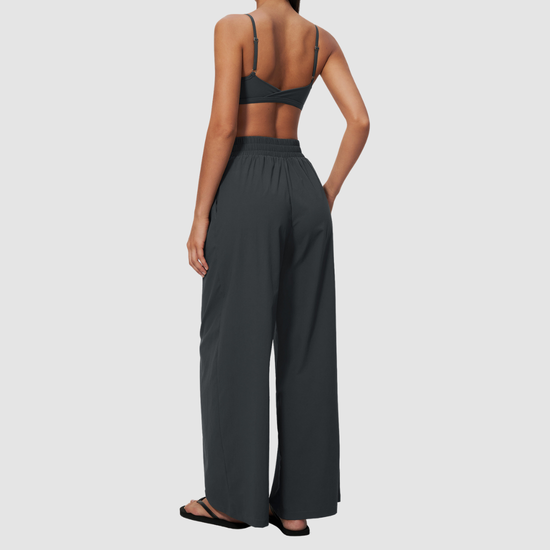 Wholesale Women's Brushed Cross-Back Bra & Wide-Leg Pants Yoga Set