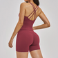 Wholesale yoga tank top with bra pads+high waisted shorts 2-piece set