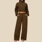 Wholesale Women's Activewear High-neck zip-up Jacket+Fleece-lined wide-leg pants Set