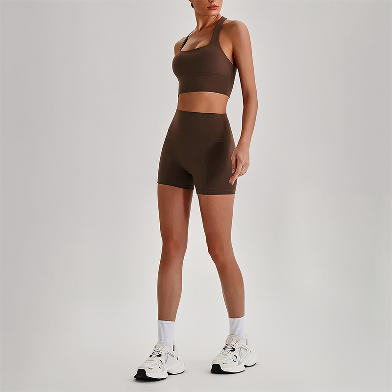 Wholesale Cross-Back Sports Bra & High-Waist Biker Shorts Set – Naked-Feel Quick-Dry Yoga 2-Piece