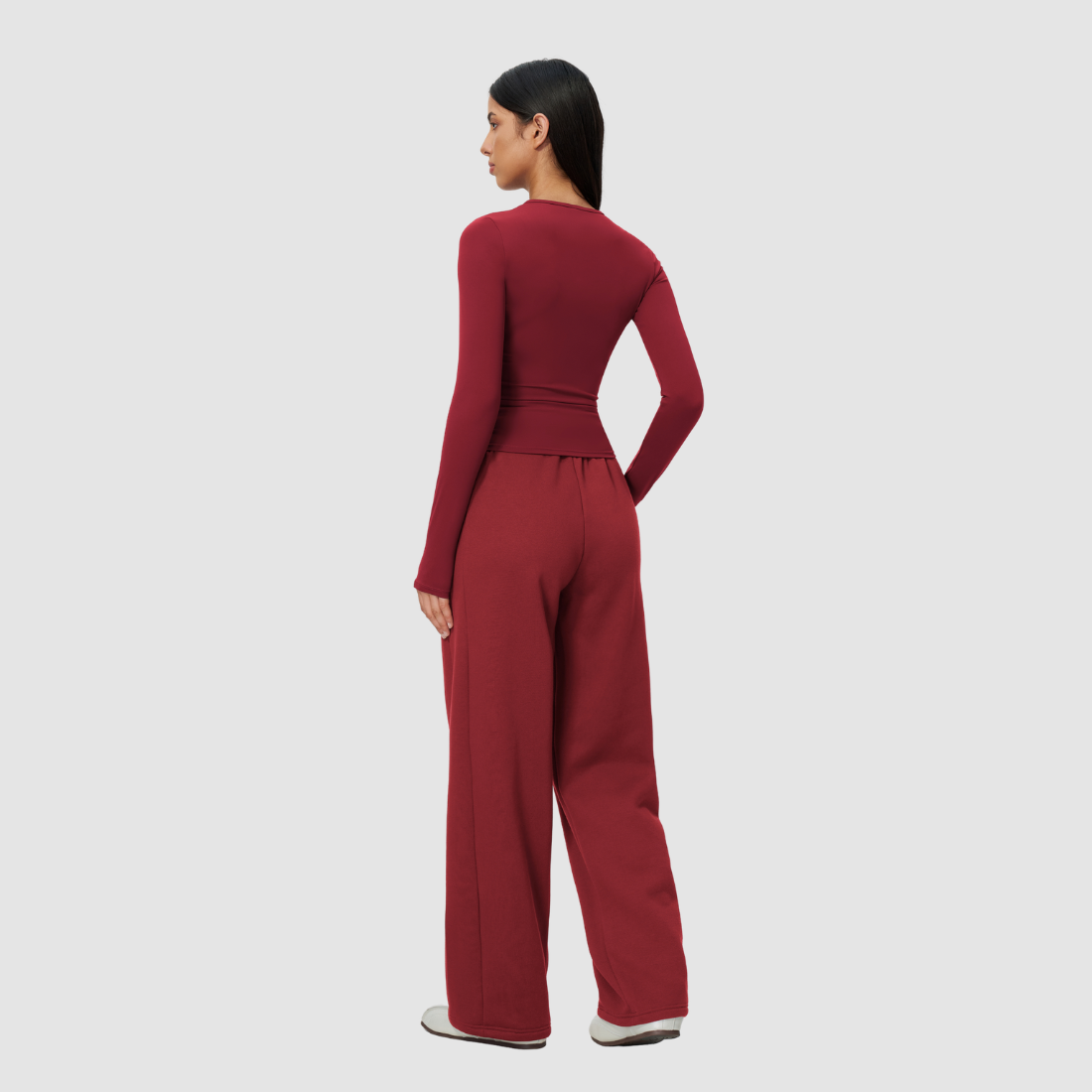 Wholesale Women's Nylon Spandex Activewear Set - Long Sleeve Tops & Wide-leg Pants