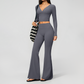 Wholesale Women's Cream-Feel Fleece Long Sleeve Top & High waisted flared Pants Set