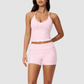Wholesale women's brushed vest and fold-over hip-lifting shorts set
