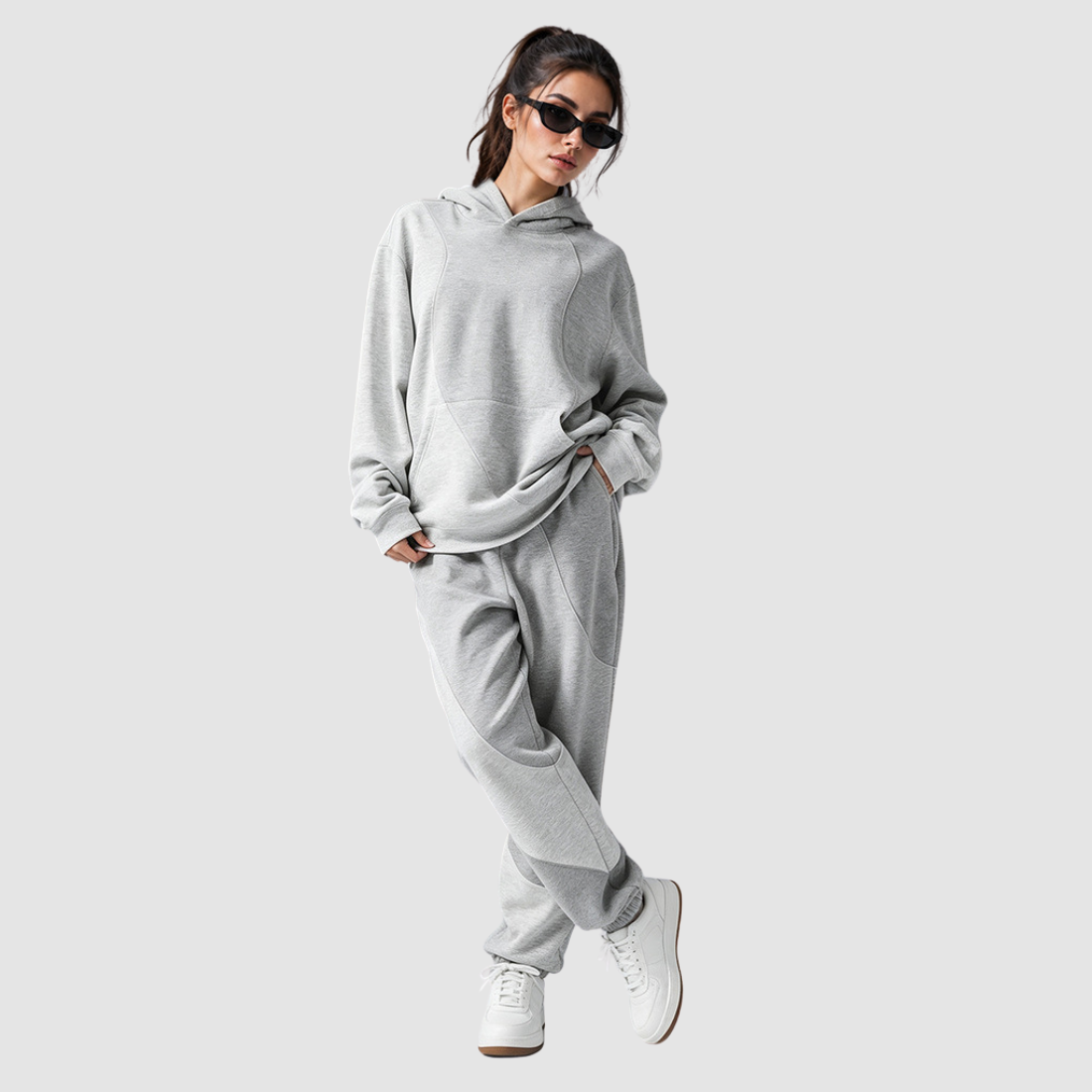 Wholesale Women's Colorblock Hooded Sweatshirt & Jogger Pants Set