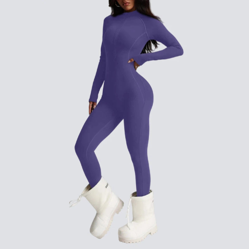 Slim fit stand collar zipper jumpsuit