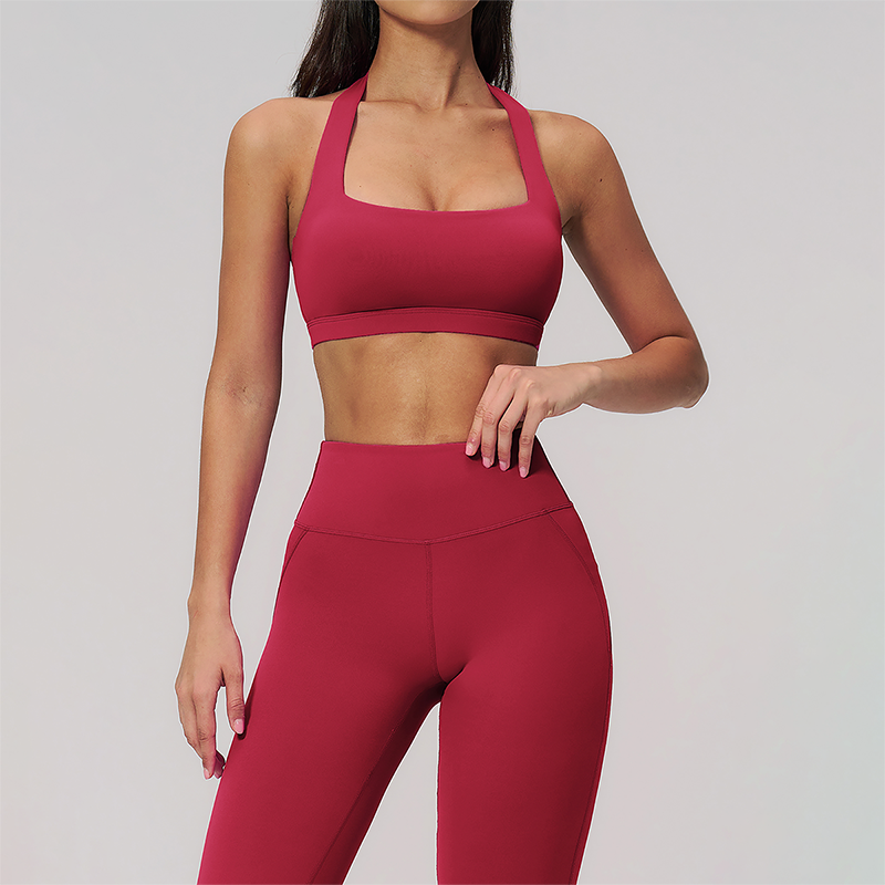 Halter Sports Bra + High-waisted Flared Leg pants 2-Piece Set