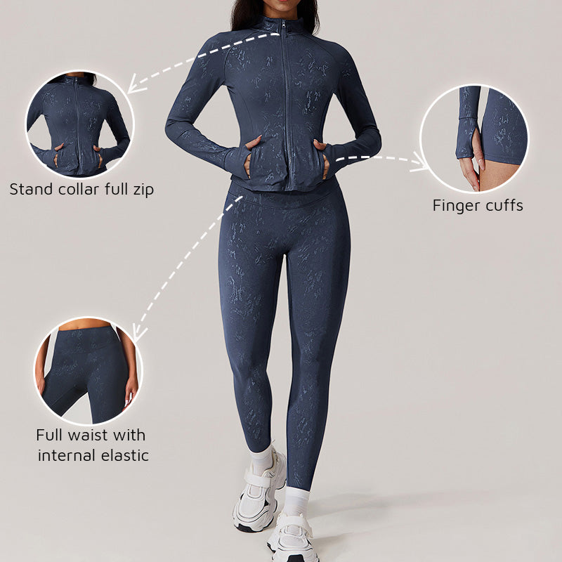 Wholesale women's slim-fit jacket + athletic leggings