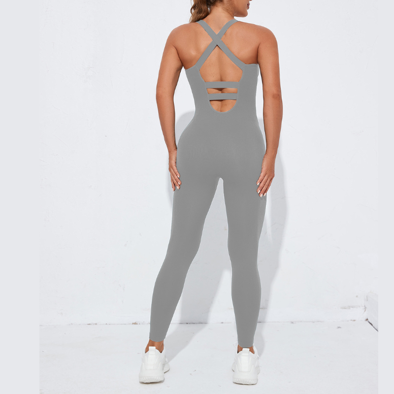 Seamless stretchy yoga bodysuit sports fitness jumpsuit