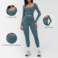 V-neck slim-fit long-sleeved top + High waist leggings 2-piece set
