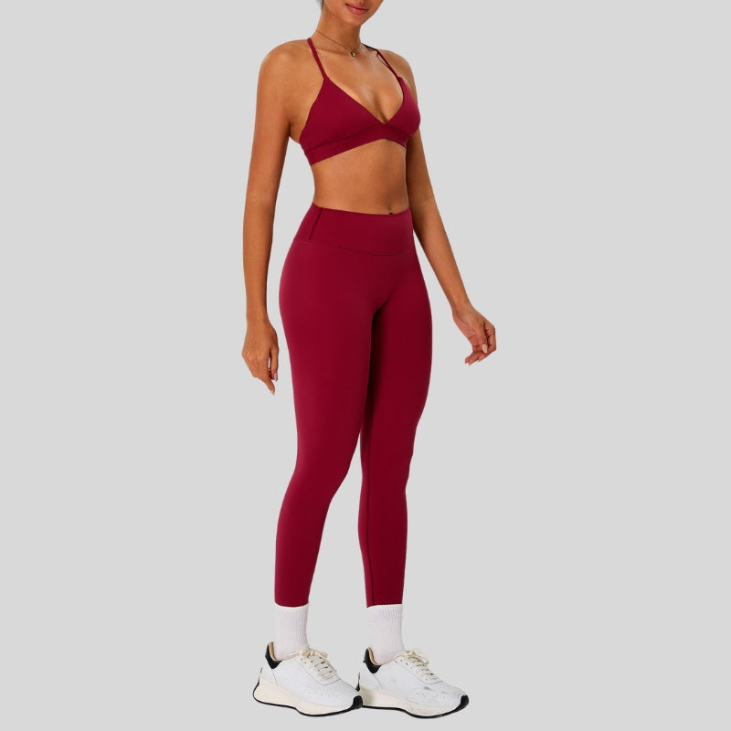 Strap sports bra+high-waisted leggings 2-piece set