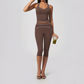Wholesale Women's Colorblock Brushed Yoga Set: Halter V-Neck Top & Capri Pants