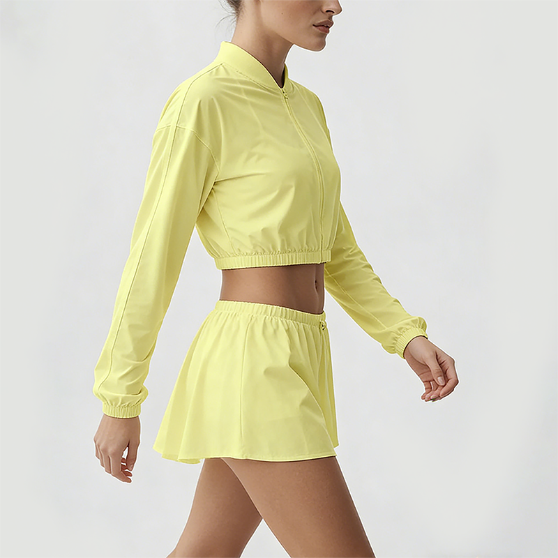 Wholesale Women's Ice-Cool Zip-Up Long Sleeve Jacket & Tennis Skirt Set – Quick-Dry Sun Protection