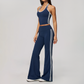 Wholesale Women's Bare-Feel Color-Block Tank Top & High waisted flared pants Set