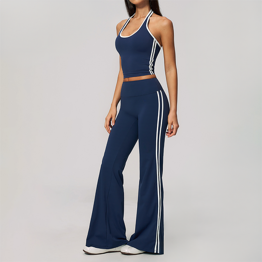 Wholesale Women's Bare-Feel Color-Block Tank Top & High waisted flared pants Set