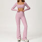 Solid color yoga fitness long sleeve + flared leg pants two-piece set