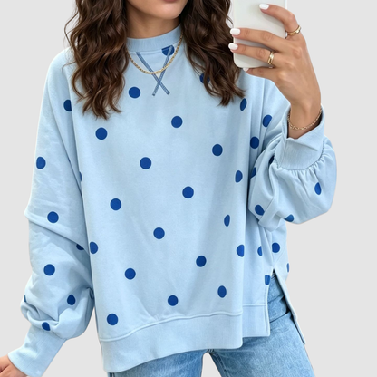 Wholesale Women's Polka Dot Pullover Sweatshirt – Loose Contrast Round-Neck Top