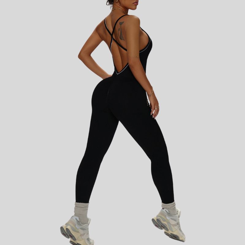 Contrast color jumpsuit with hollow back