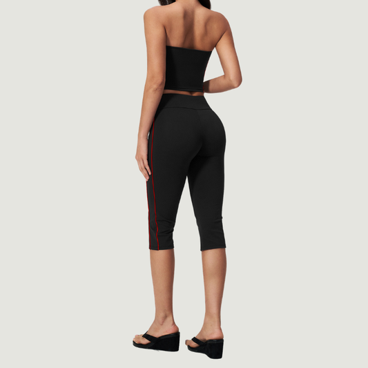 Wholesale Women's Brushed Strapless Tube Top & Mid-Length Leggings Set – Padded Yoga Fitness 2-Piece