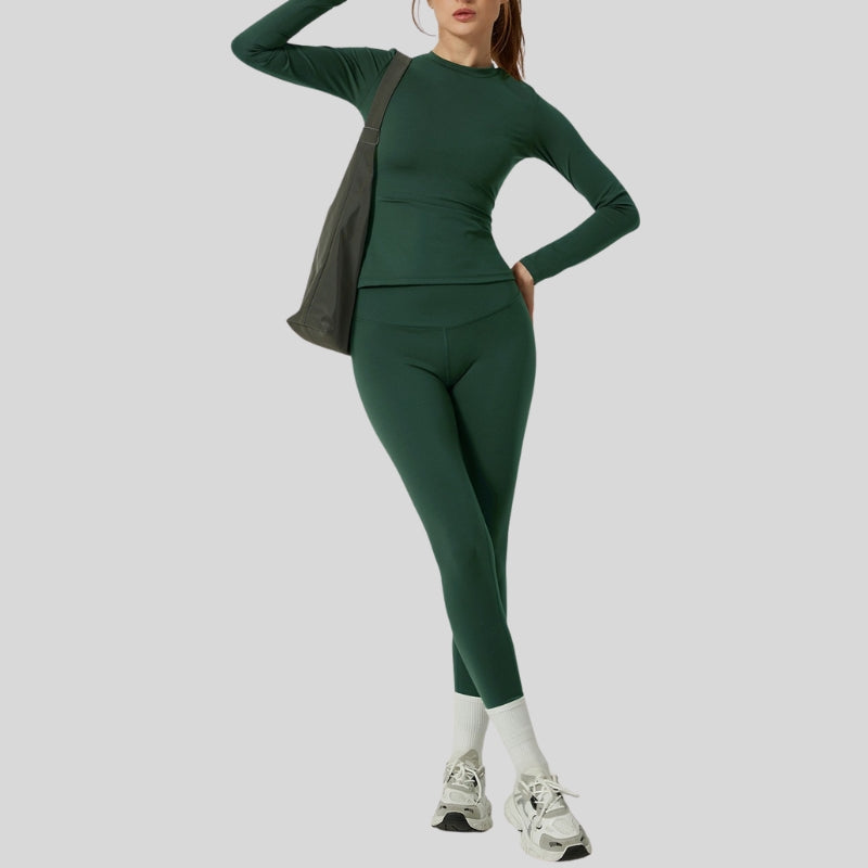 Long-Sleeve Slim Fit Tee+High-waisted leggings 2-piece set