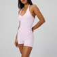 Wholesale Women's Halter Neck Yoga Set Crop Top & Shorts with Chest Pad