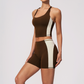Wholesale Women's Colorblock Bare-Feel Yoga Set Tank Top & Shorts w/ Chest Pad