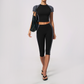Wholesale Women's Colorblock Bare-Feel Yoga Set Short Sleeve Top & Capri Pants