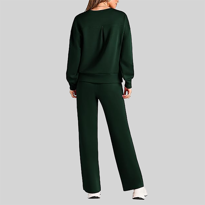 Wholesale Women's Long Sleeve Knit Sweatshirt & Wide-Leg Pants Set