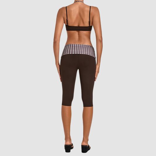 Wholesale Women's Faux-layered Bra Bra+Fold-over Waistband Shorts 2-Piece Set