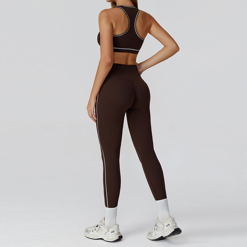 Racerback Sports Bra + high waist leggings +outdoor jacket 3-piece set