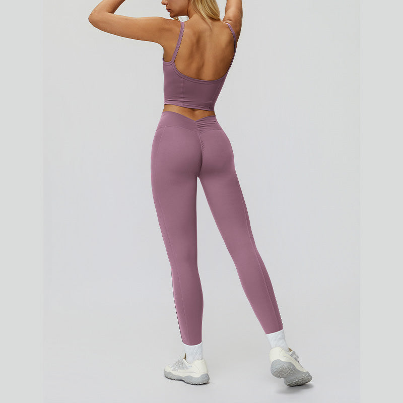 Sports vest with U-shaped+High-waisted slim-fit leggings 2-piece set